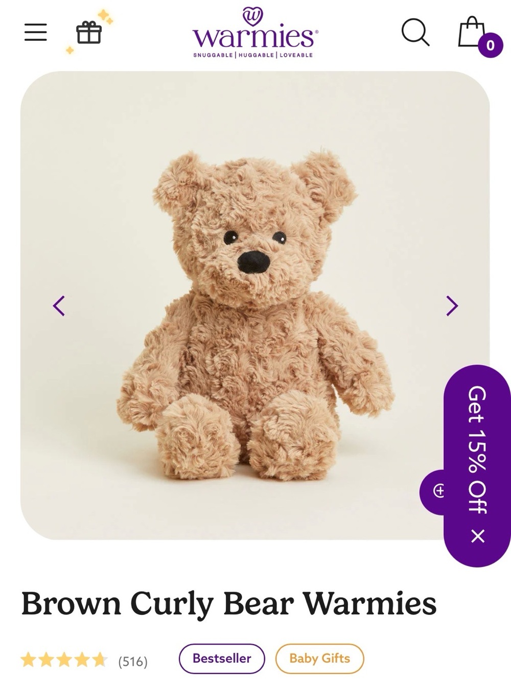 NWT WARMIES teddy bear tan/brown